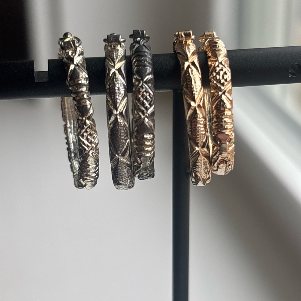 Vintage Engraved Hoop Earrings Set – Mismatched Gold & Sterling Silver (5 Hoops)